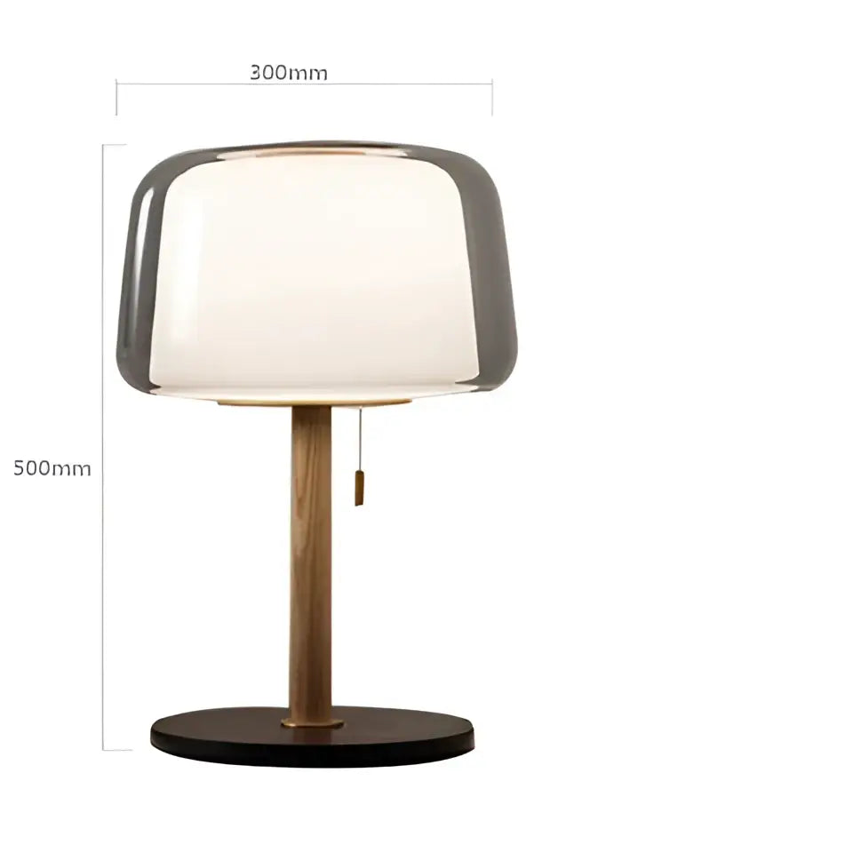Modern nordic floor lamp with a sleek curved glass floor shade and wooden stem for living room lighting