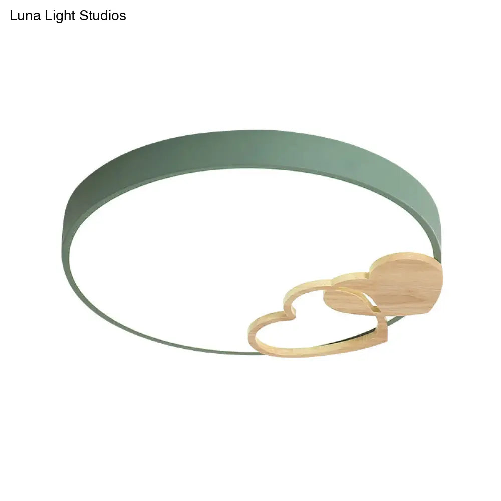DecorBites™ DecorBites™ Modern Nordic Wood Heart Pattern Acrylic Flush Mount Ceiling Light in Green/White/Grey