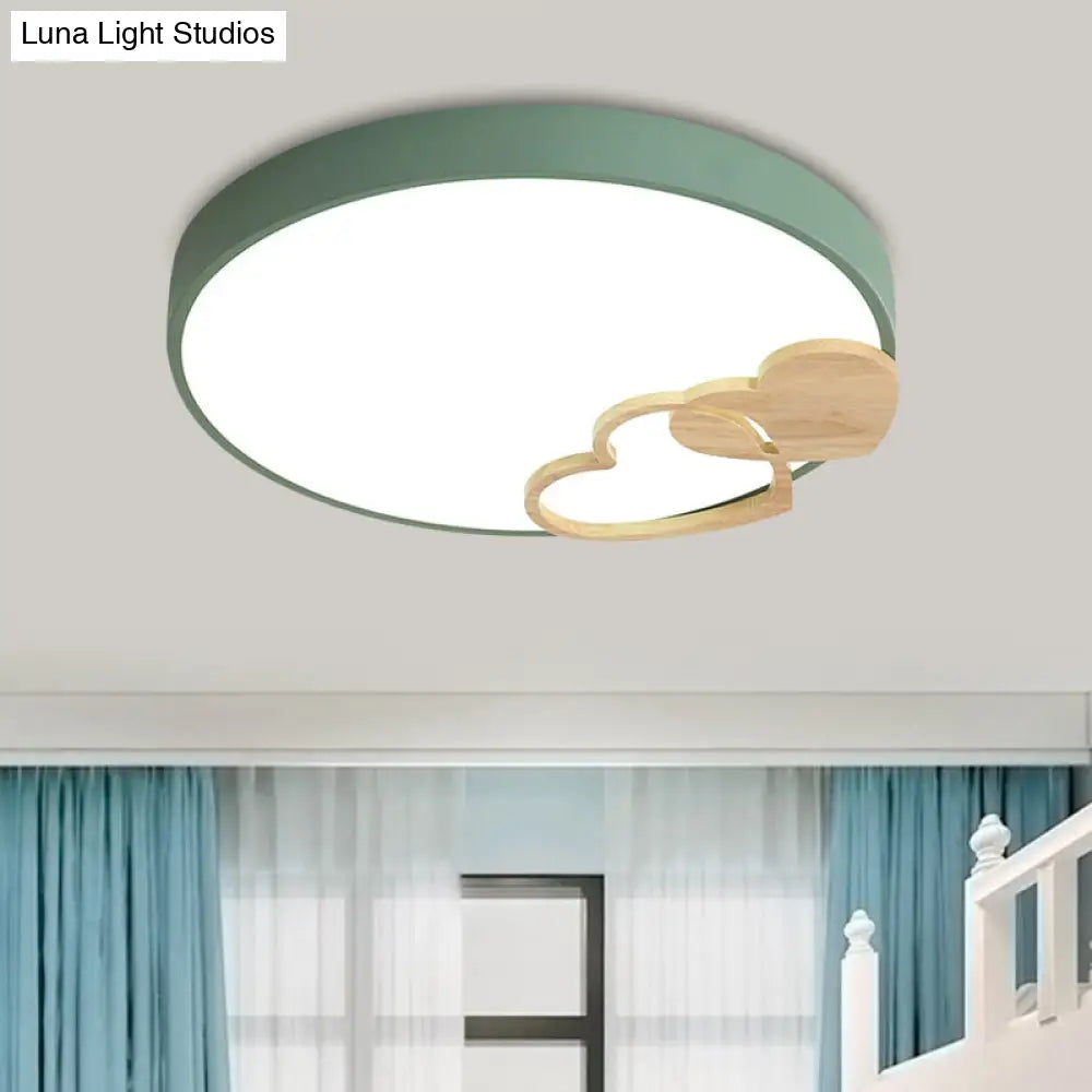 DecorBites™ DecorBites™ Modern Nordic Wood Heart Pattern Acrylic Flush Mount Ceiling Light in Green/White/Grey