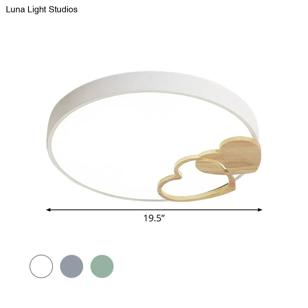 DecorBites™ DecorBites™ Modern Nordic Wood Heart Pattern Acrylic Flush Mount Ceiling Light in Green/White/Grey