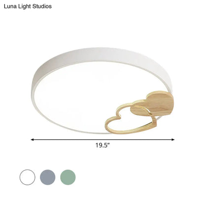 DecorBites™ DecorBites™ Modern Nordic Wood Heart Pattern Acrylic Flush Mount Ceiling Light in Green/White/Grey