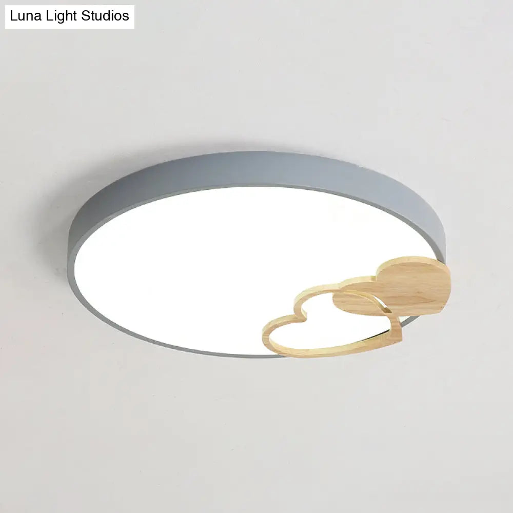DecorBites™ DecorBites™ Modern Nordic Wood Heart Pattern Acrylic Flush Mount Ceiling Light in Green/White/Grey