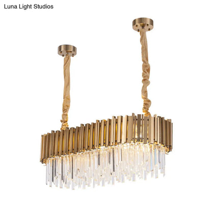 ديكوربايتس™ مصباح معلق مستطيل الشكل بتصميم جزيرة عصري مع قضبان كريستالية باللون الذهبي - إضاءة 6/8، عرض 23.5 بوصة/31.5 بوصة