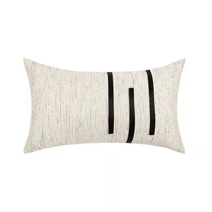 Modern off-white cushion cover with cream textured fabric and bold black stripe jaquard decorbites black stripe design