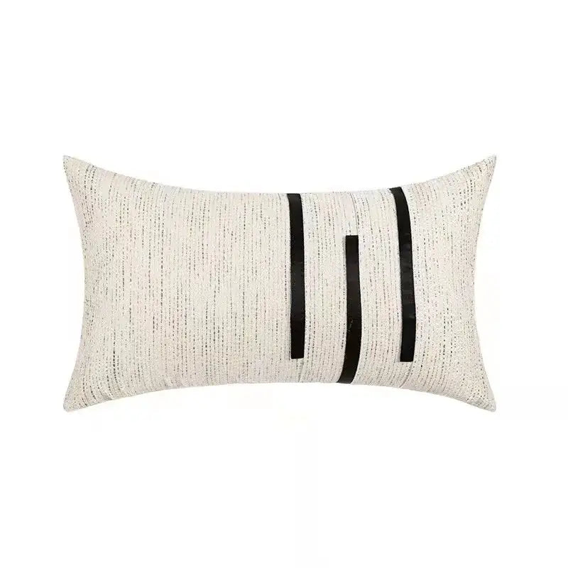 Modern off-white cushion cover with cream textured fabric and bold black stripe jaquard decorbites black stripe design