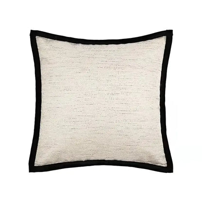Square cushion cover with textured off-white fabric and bold decorbites black stripe jaquard border for living room decor