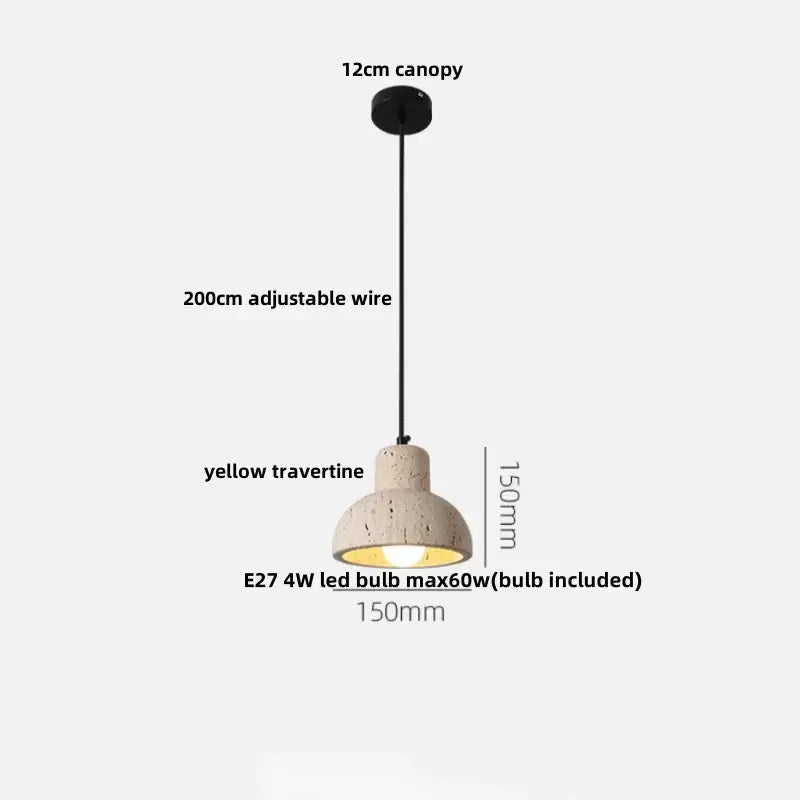 Modern off white cave stone led pendant light with rustic yellow travertine shade and adjustable wire for dining room decorbites cave stone