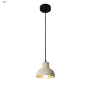 Modern off white cave stone led pendant light with textured concrete shade and black metal mount for dining room decorbites cave stone