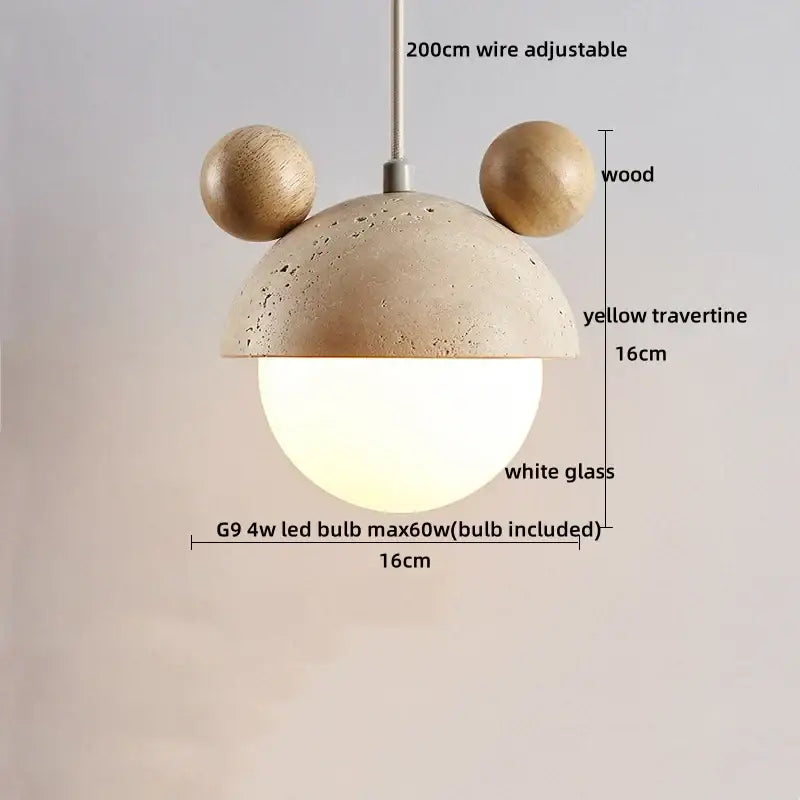 Modern off-white travertine adjustable led pendant light featuring a yellow dome and wood accents for dining room decorbites adjustable led pendant