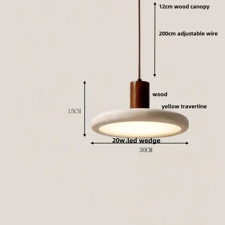 Modern off-white travertine adjustable led pendant light with 12cm wood canopy and 200cm wire for dining room decorbites adjustable led