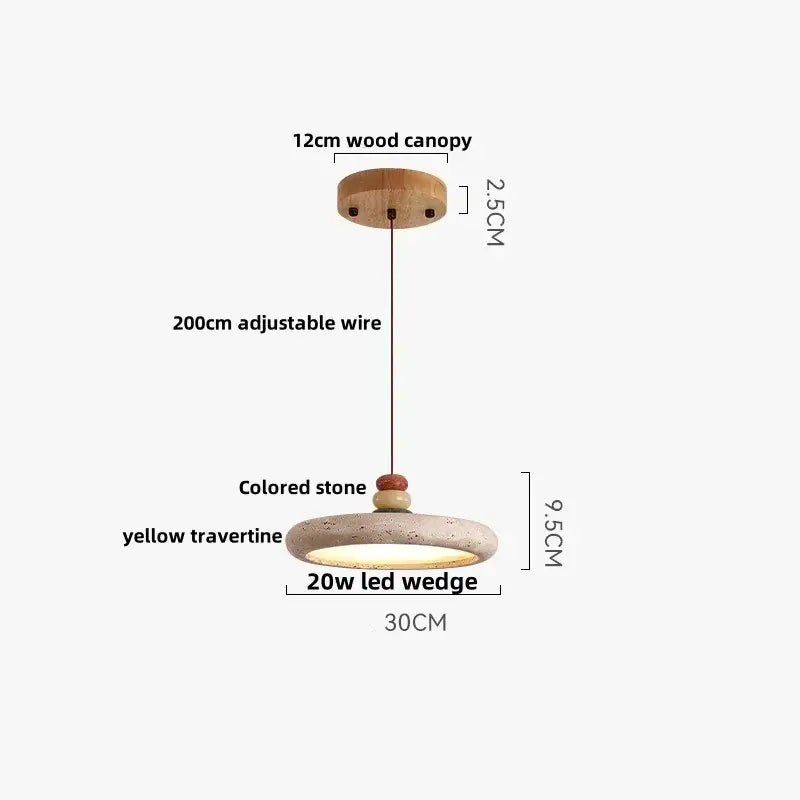 Modern off-white travertine adjustable led pendant light with wooden canopy and colored stone accent for dining room decorbites adjustable led
