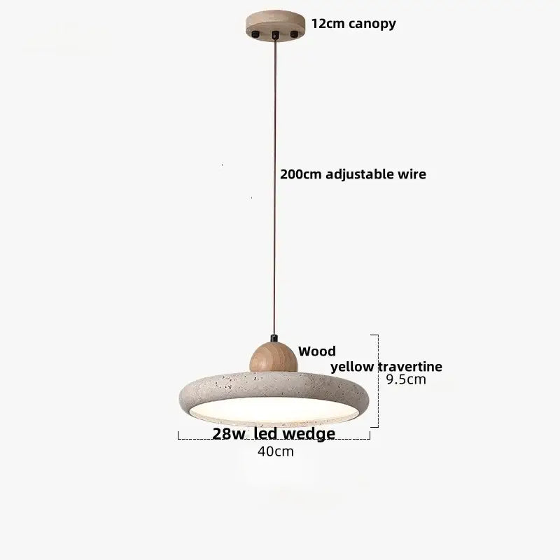 Modern off-white travertine adjustable led pendant light with yellow circular shade wood accent and 200cm wire decorbites adjustable led