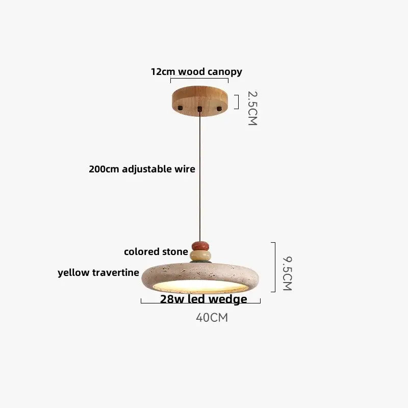 Modern off-white travertine adjustable led pendant light with 12cm wooden canopy and 28w led wedge for dining room decorbites