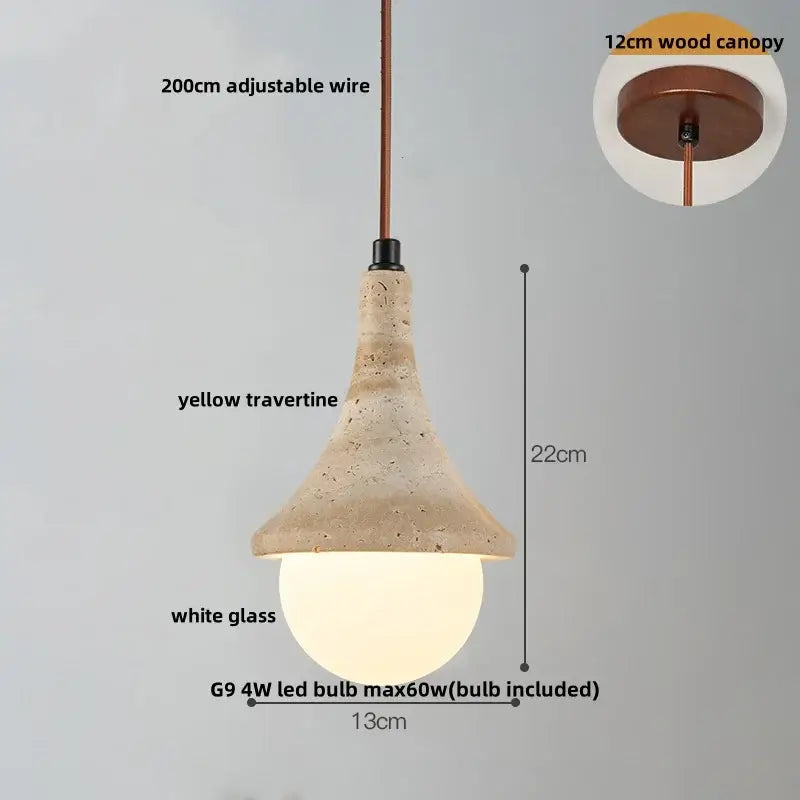Modern off-white travertine adjustable led pendant light with textured yellow shade and copper wire suspension for dining room decorbites adjustable led