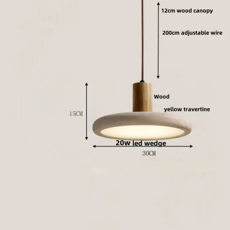 Modern off-white travertine adjustable led pendant light with yellow circular shade and 12cm wood canopy for dining room decorbites adjustable led pendant