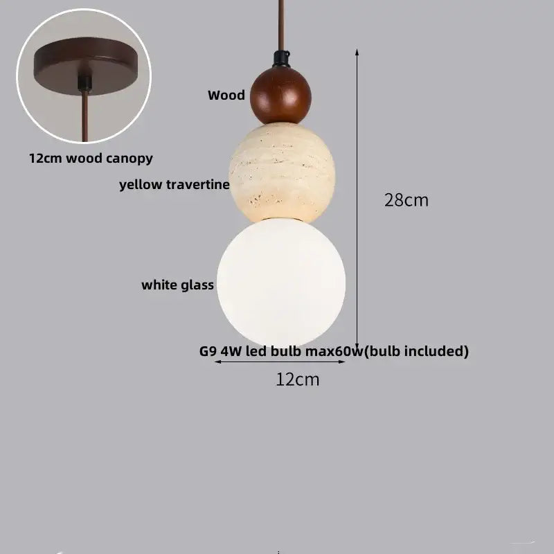 Modern off-white travertine adjustable led pendant light with dark wood canopy and brown wood spheres for dining room decorbites adjustable led pendant