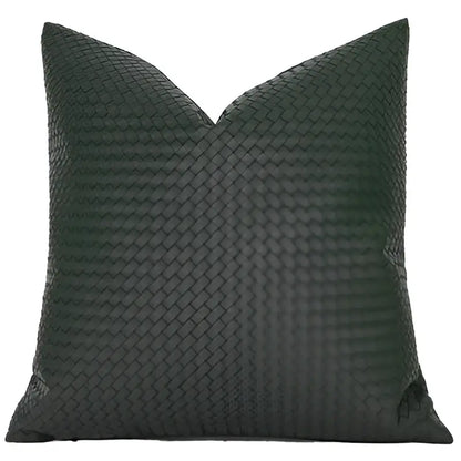 Modern olive green geometric faux leather pillow cover with dark green woven-textured pillow cover for living room decorbites geometric faux