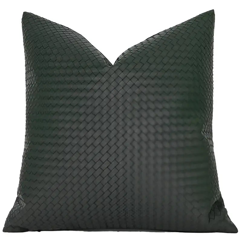 Modern olive green geometric faux leather pillow cover with dark green woven-textured pillow cover for living room decorbites geometric faux