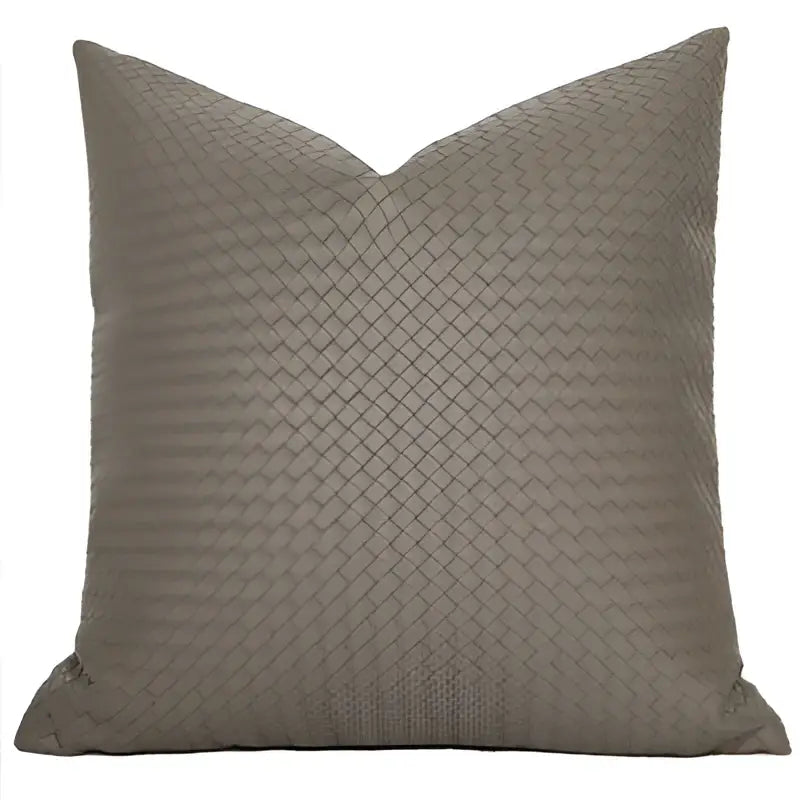Taupe-colored throw pillow cover with textured woven diamond pattern decorbites geometric faux leather for living room decor