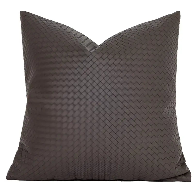 Dark gray woven pillow cover with textured interlaced pattern for modern olive green geometric faux leather decorbites pillow cover