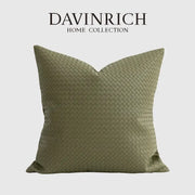 Modern olive green geometric faux leather pillow cover with woven texture from davinrich home decorbites geometric faux collection