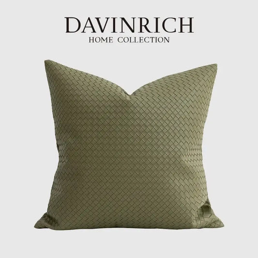 Modern olive green geometric faux leather pillow cover with woven texture from davinrich home decorbites geometric faux collection