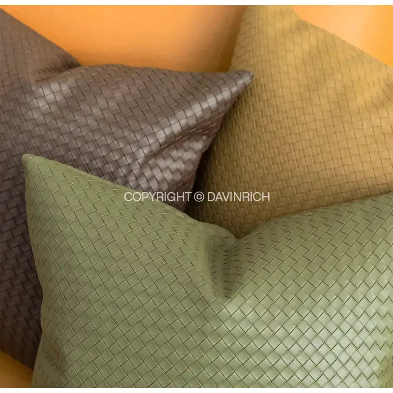 Modern olive green woven leather throw pillows featuring decorbites geometric faux leather pillow cover for living room decor