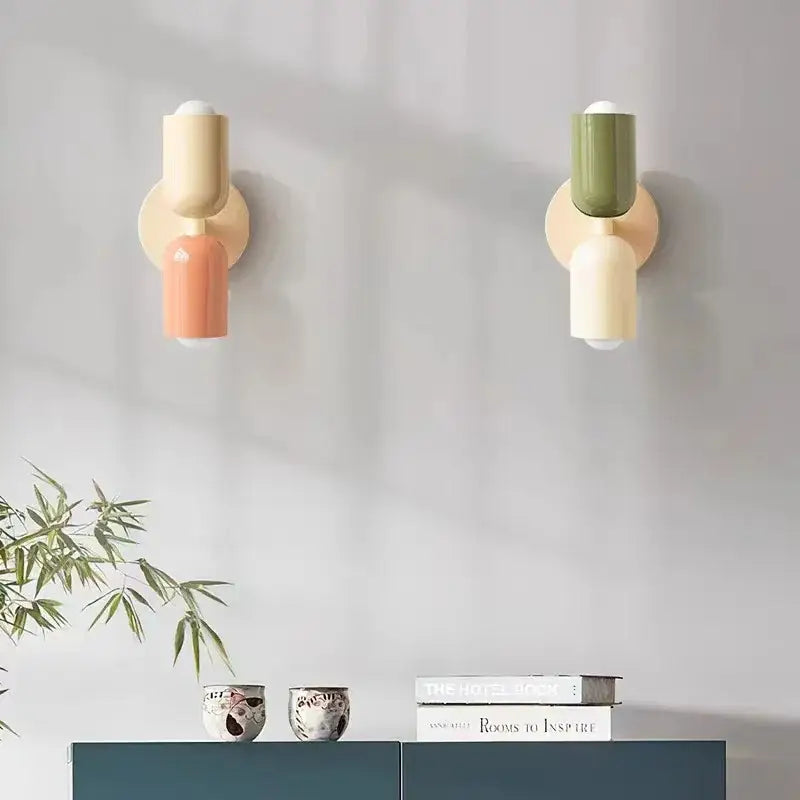Modern olive green and terracotta cream double head wall lamps with pastel-colored ceramic decorbites cream double design