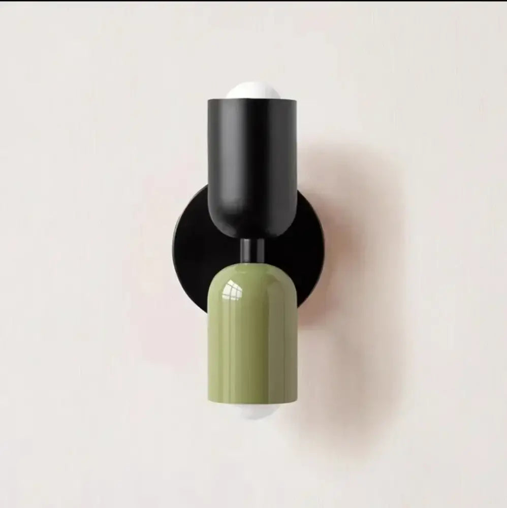 Modern olive green and terracotta cream double head wall lamps with matte black base featuring minimalist decorbites cream double design