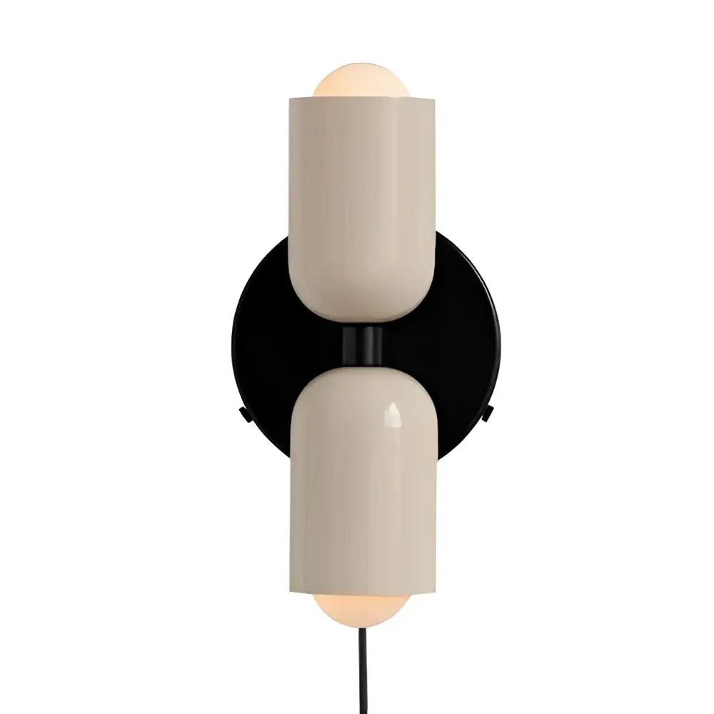 Modern olive green and terracotta cream double head wall lamps with cream double head cylindrical sconces and black base