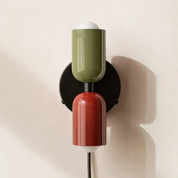 Modern olive green and terracotta cream double head wall lamps with black base for bedroom decorbites cream double