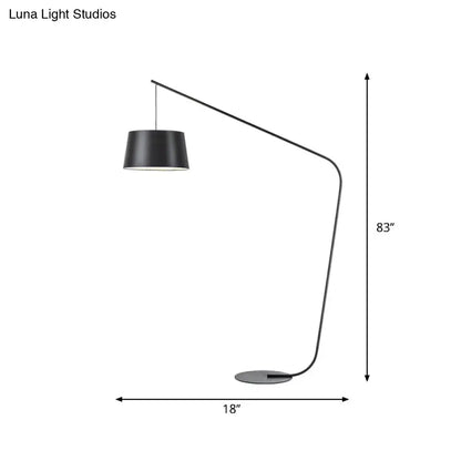 Modern black metal floor lamp with sleek curved arm and cylindrical shade for living room 110v-120v use
