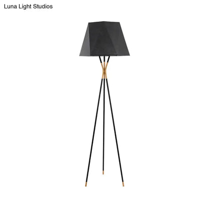 Decorbites™ modern black metal floor lamp with black geometric lampshade gold-toned tripod base and 110v-120v use
