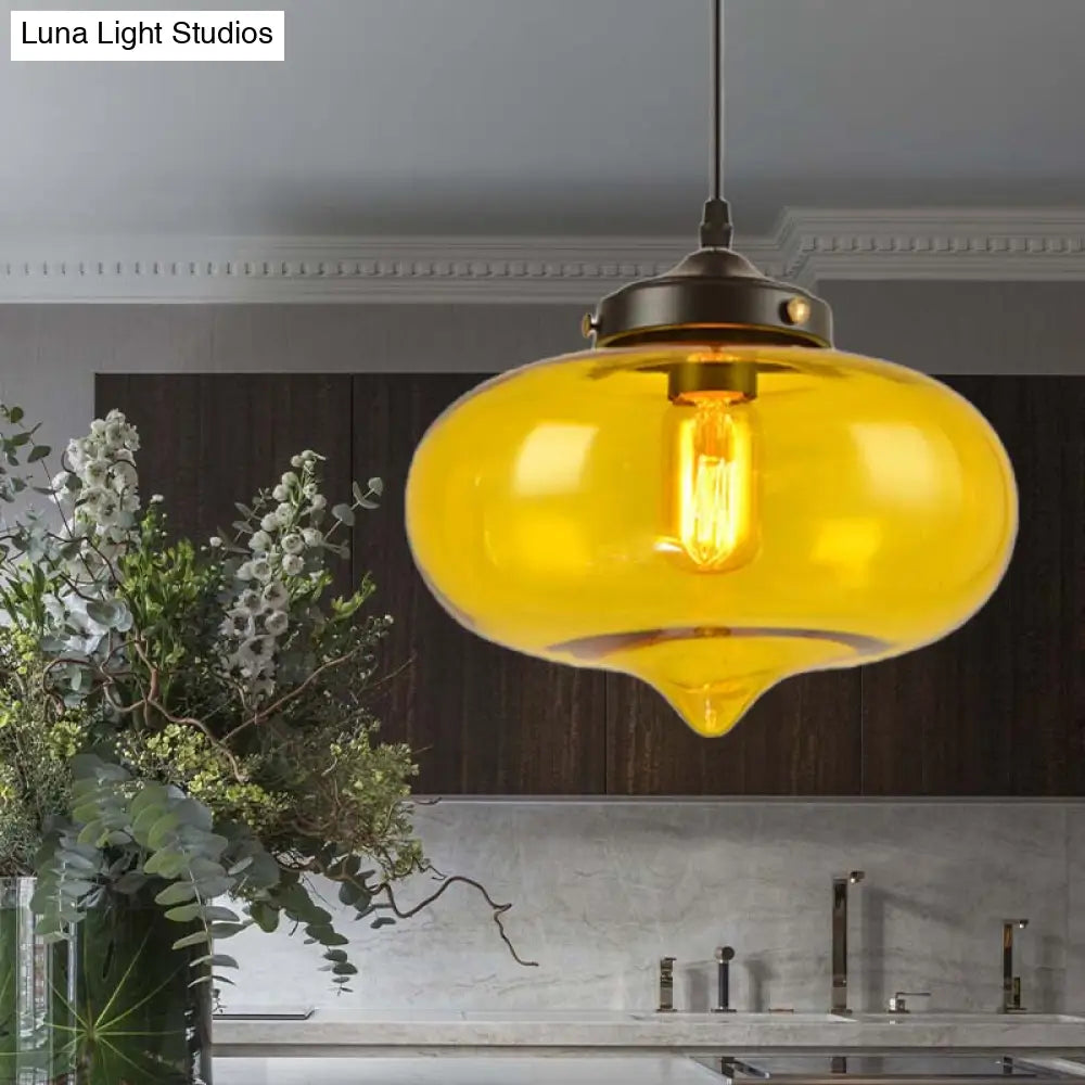 Modern Onion Pendant Light – Gray/Red/Yellow Glass – Ceiling Fixture for Restaurants