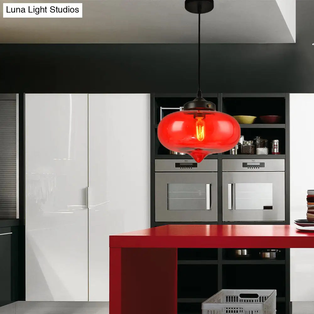 Modern Onion Pendant Light – Gray/Red/Yellow Glass – Ceiling Fixture for Restaurants