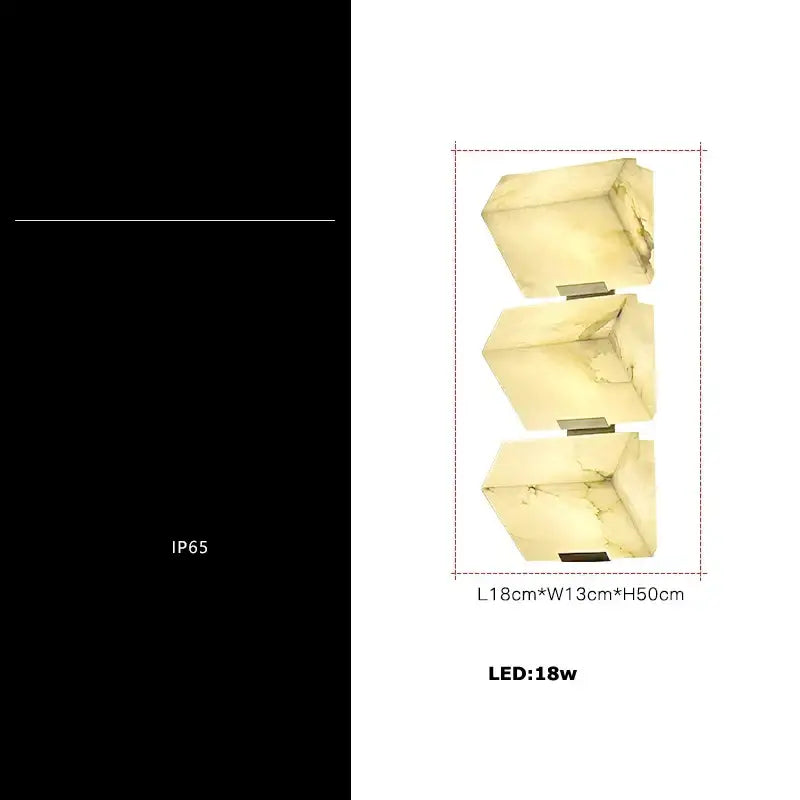 Modern onyx amber geometric led outdoor wall sconce with three-tier translucent veined stone cubes and slim metallic bases decorbites geometric led