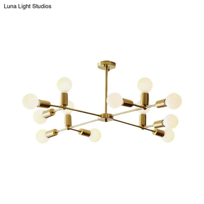 Lámpara de araña moderna de cristal opalino con brazo de latón - 6/9/12 luces - Lámpara colgante para dormitorio