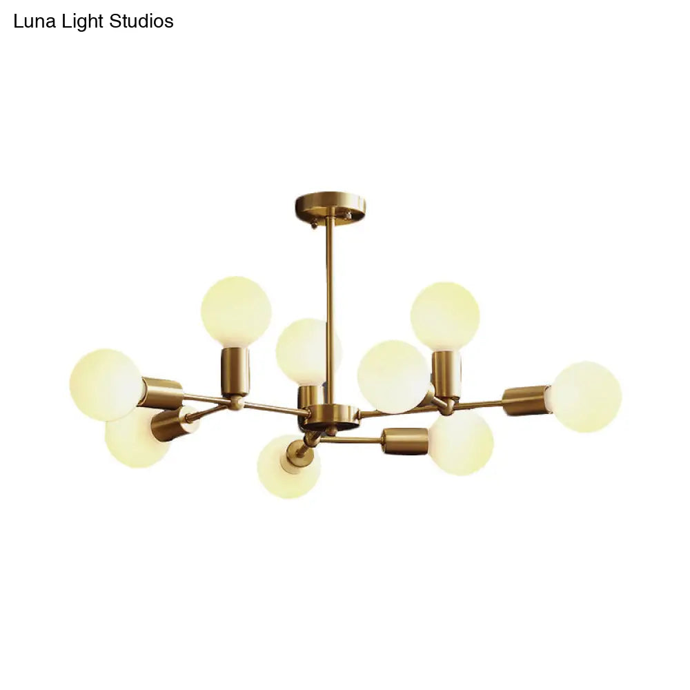 Lámpara de araña moderna de cristal opalino con brazo de latón - 6/9/12 luces - Lámpara colgante para dormitorio
