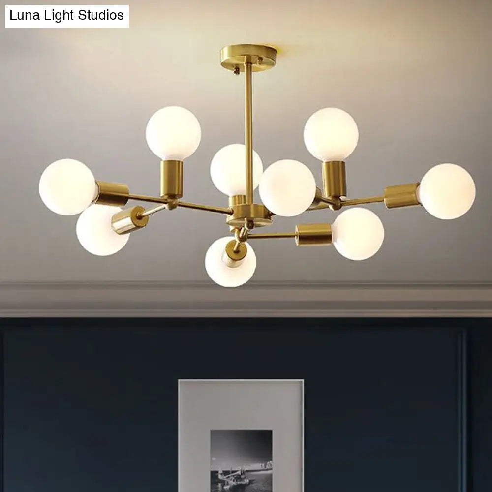 Lámpara de araña moderna de cristal opalino con brazo de latón - 6/9/12 luces - Lámpara colgante para dormitorio