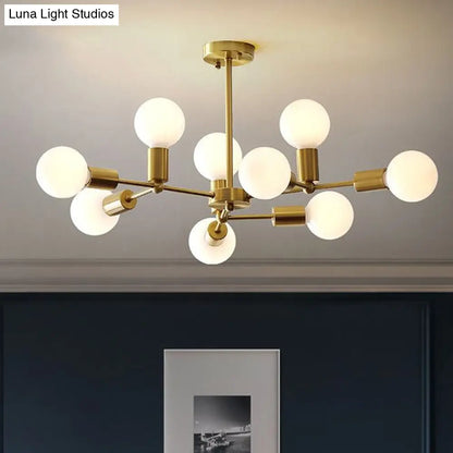 Lámpara de araña moderna de cristal opalino con brazo de latón - 6/9/12 luces - Lámpara colgante para dormitorio