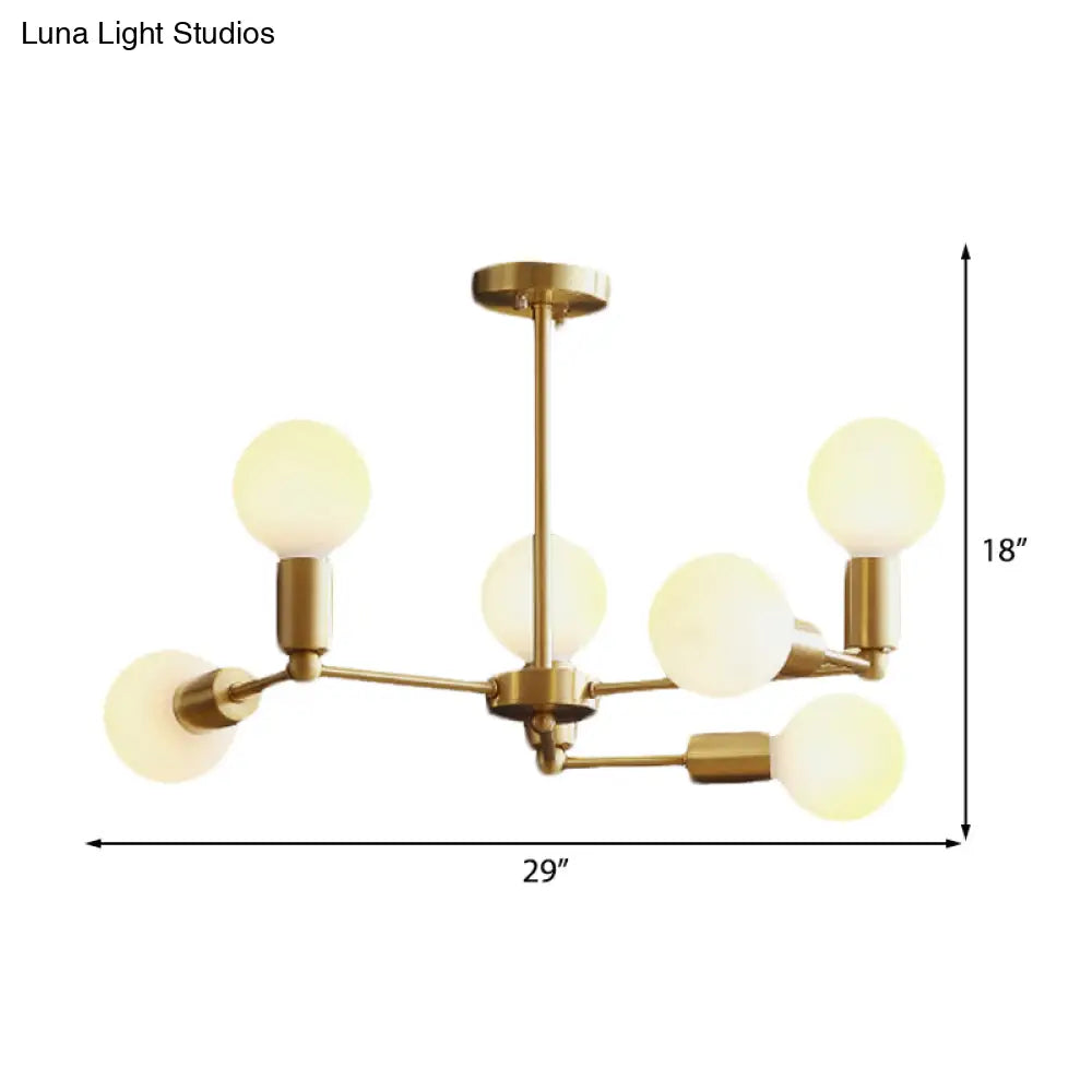 Lámpara de araña moderna de cristal opalino con brazo de latón - 6/9/12 luces - Lámpara colgante para dormitorio