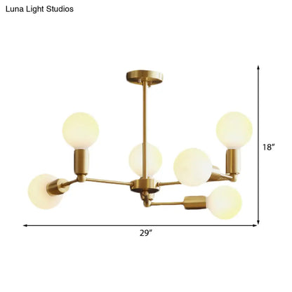 Lámpara de araña moderna de cristal opalino con brazo de latón - 6/9/12 luces - Lámpara colgante para dormitorio