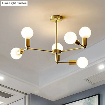 Lámpara de araña moderna de cristal opalino con brazo de latón - 6/9/12 luces - Lámpara colgante para dormitorio