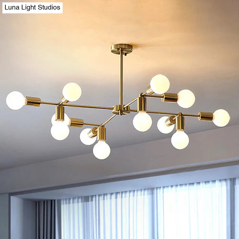 Lámpara de araña moderna de cristal opalino con brazo de latón - 6/9/12 luces - Lámpara colgante para dormitorio