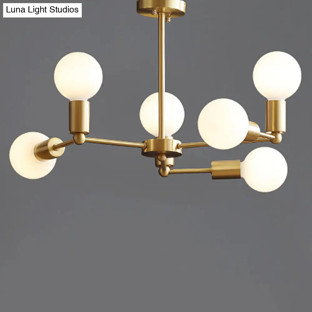 Lámpara de araña moderna de cristal opalino con brazo de latón - 6/9/12 luces - Lámpara colgante para dormitorio