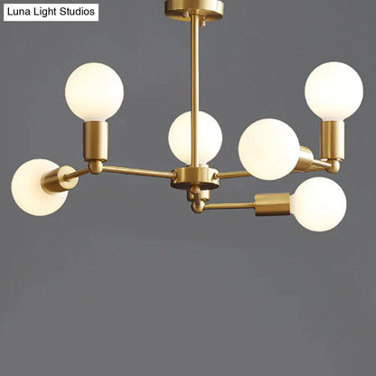 Lámpara de araña moderna de cristal opalino con brazo de latón - 6/9/12 luces - Lámpara colgante para dormitorio