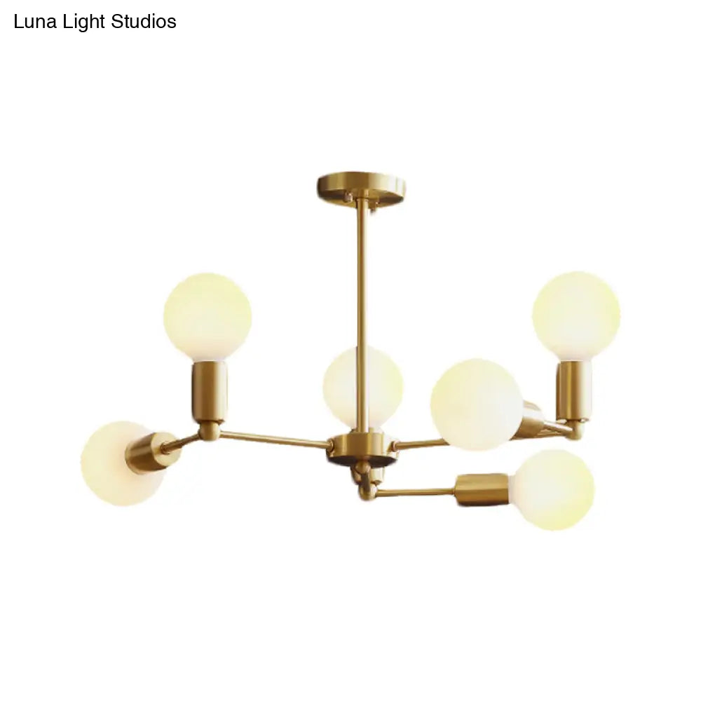 Lámpara de araña moderna de cristal opalino con brazo de latón - 6/9/12 luces - Lámpara colgante para dormitorio