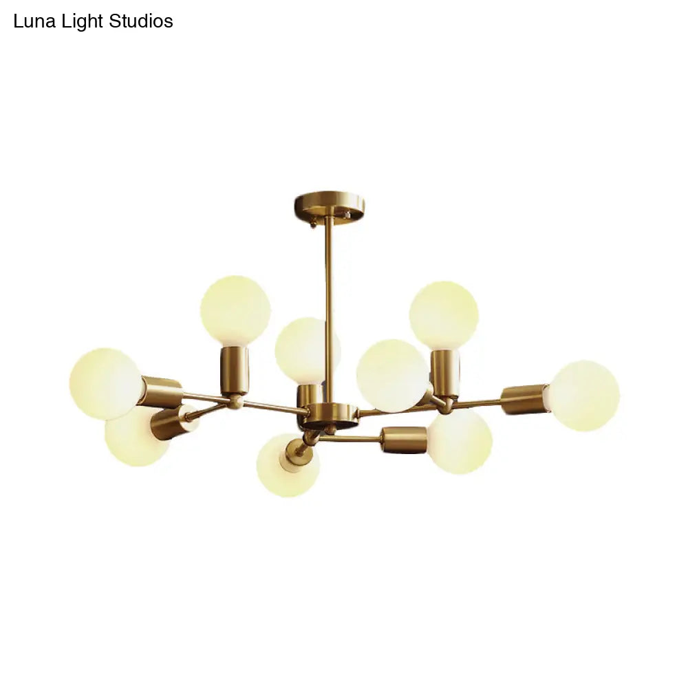 Lámpara de araña moderna de cristal opalino con brazo de latón - 6/9/12 luces - Lámpara colgante para dormitorio