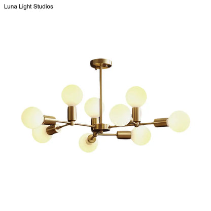 Lámpara de araña moderna de cristal opalino con brazo de latón - 6/9/12 luces - Lámpara colgante para dormitorio