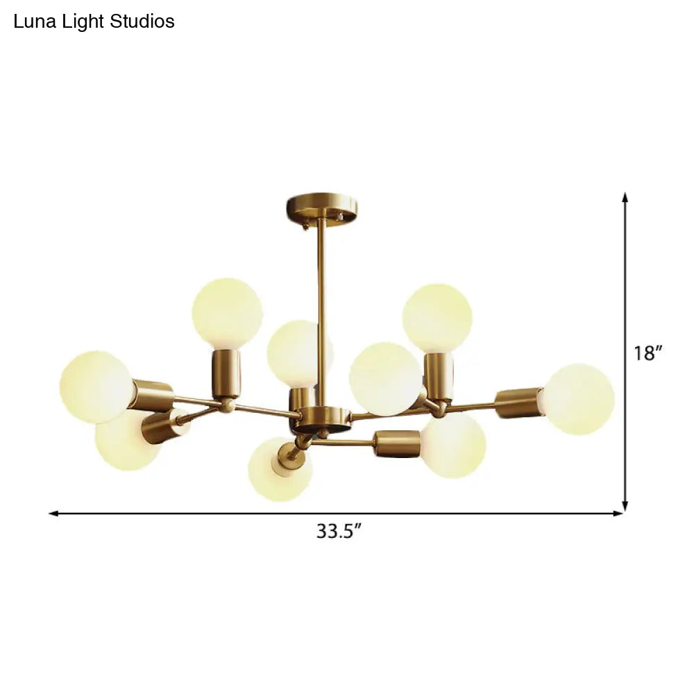Lámpara de araña moderna de cristal opalino con brazo de latón - 6/9/12 luces - Lámpara colgante para dormitorio